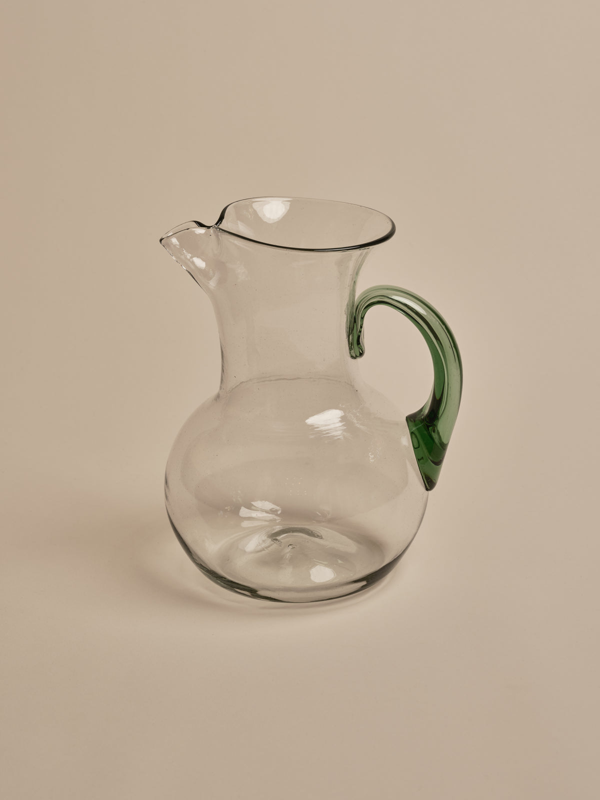 Poseidonian Pitcher Clear Glass with Green Handle