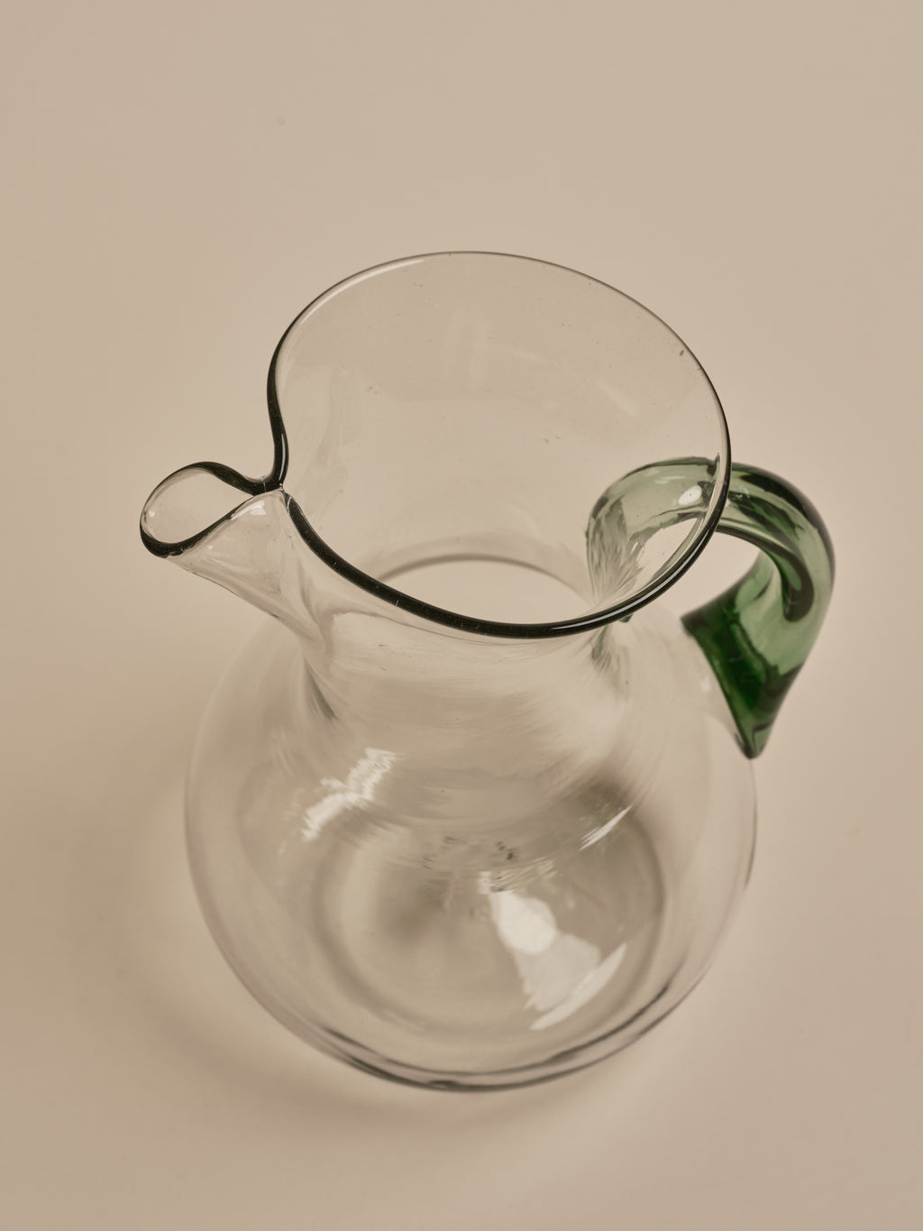 Poseidonian Pitcher Clear Glass with Green Handle