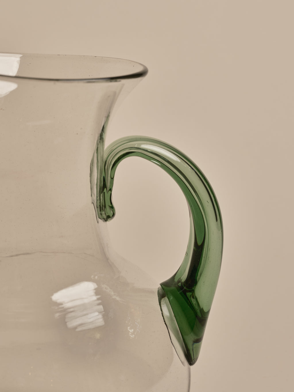Poseidonian Pitcher Clear Glass with Green Handle
