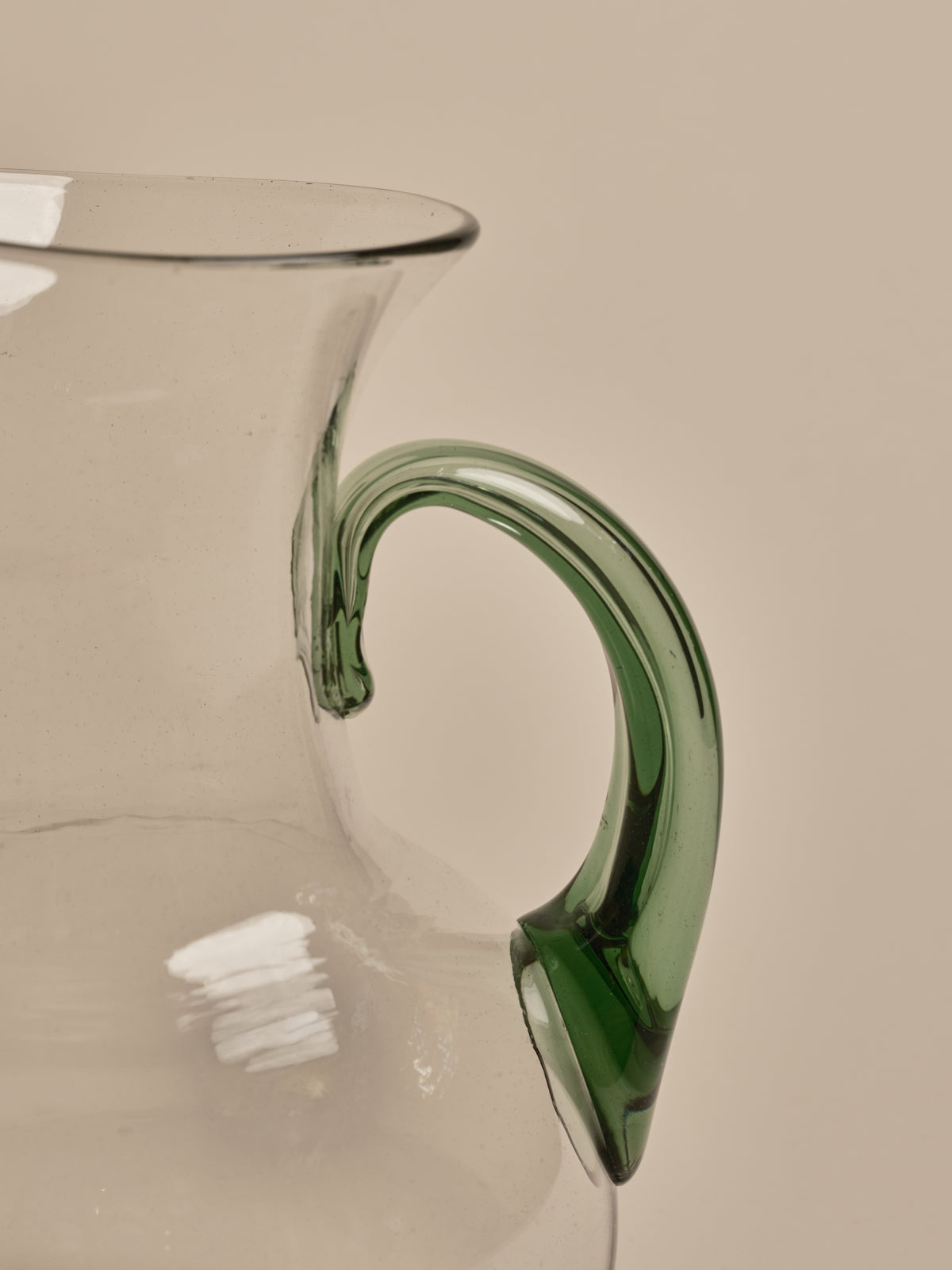 Poseidonian Pitcher Clear Glass with Green Handle