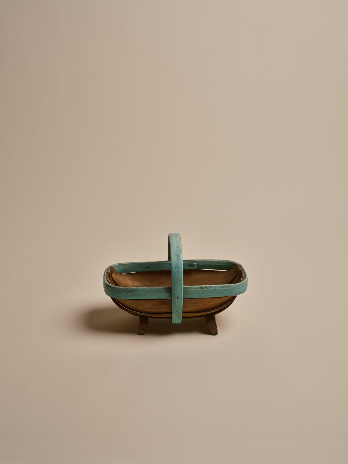 Vintage Wooden Trug Basket with Green Rim