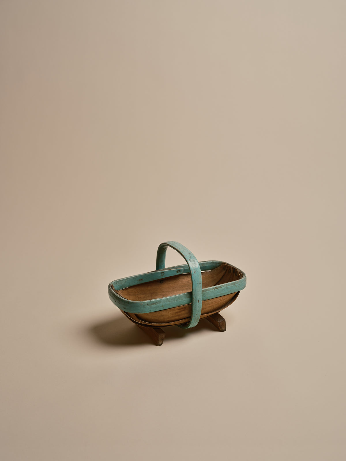 Vintage Wooden Trug Basket with Green Rim