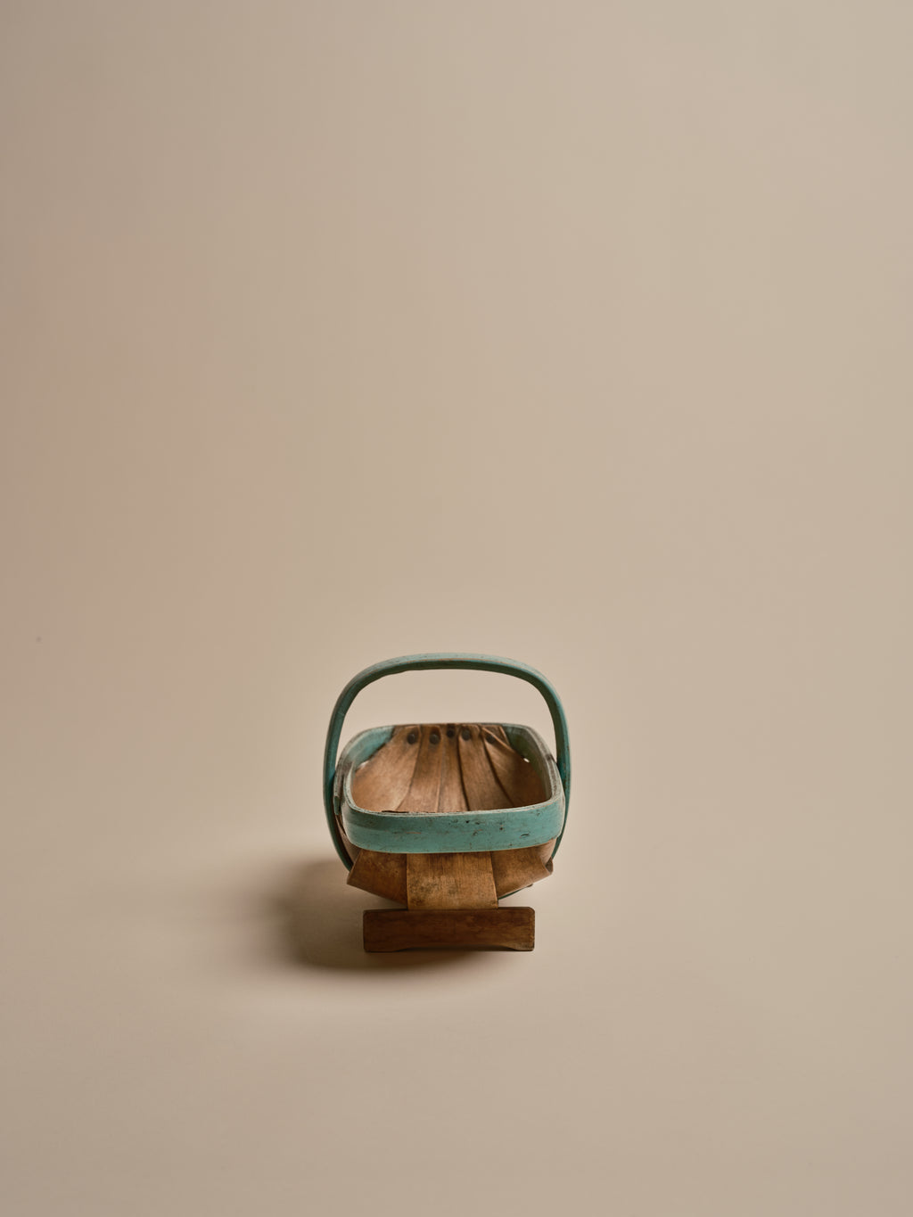 Vintage Wooden Trug Basket with Green Rim