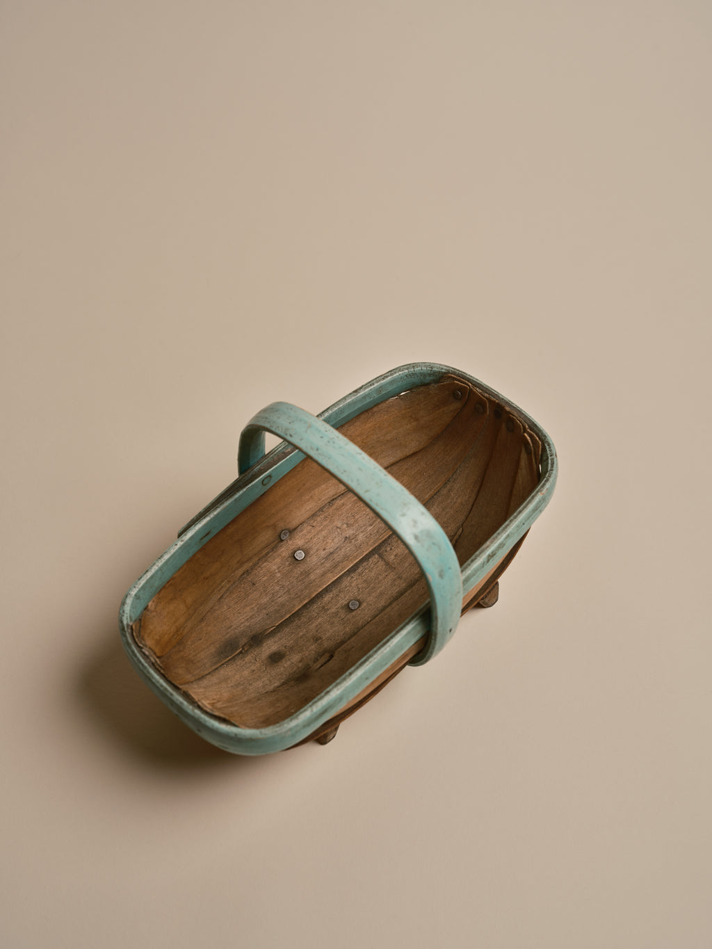 Vintage Wooden Trug Basket with Green Rim